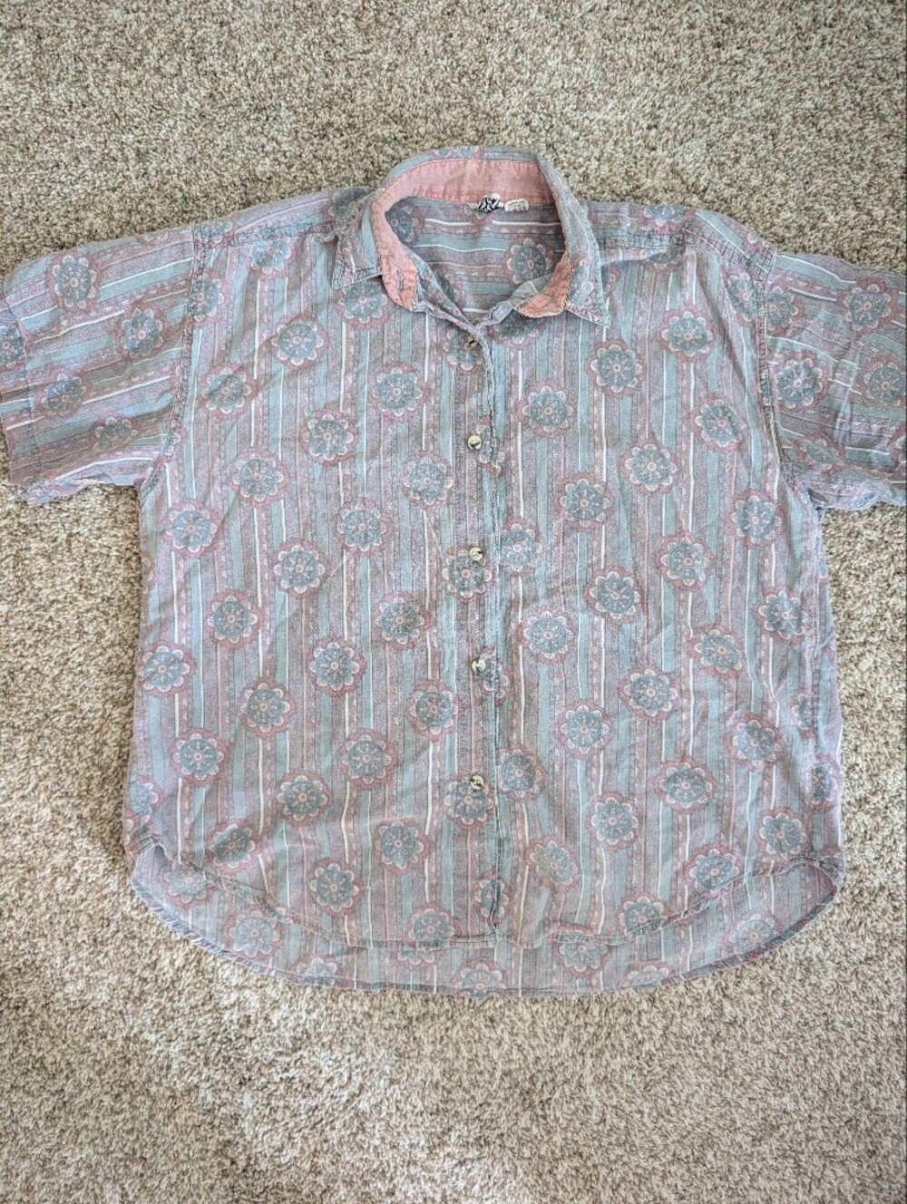 Vtg 80s Women's Pastel Short Sleeve Button Up‎ Shirt Sz M Paisley Stripes